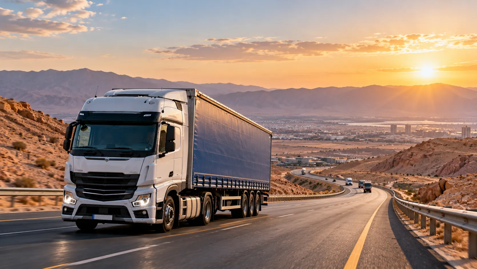 White freight truck being loaded with commercial cargo at a logistics warehouse